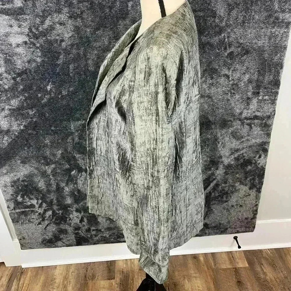 Eileen Fisher Rye Mirage Crinkle Jacquard Silk Cotton Blend Blazer Jacket Sz M - Picture 7 of 13
